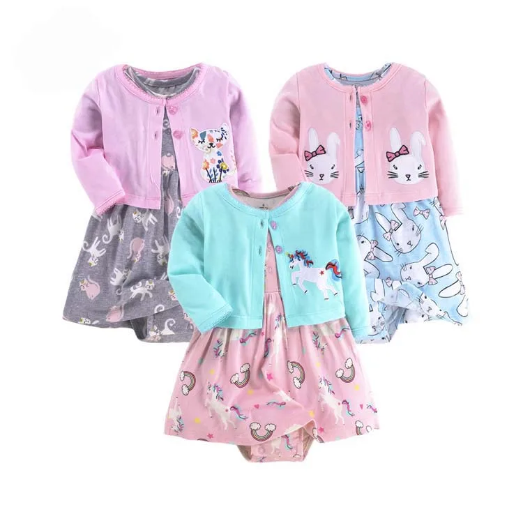 wholesale baby clothes 2 piece floral bodysuit dress set 100% cotton baby girl dress set for summer