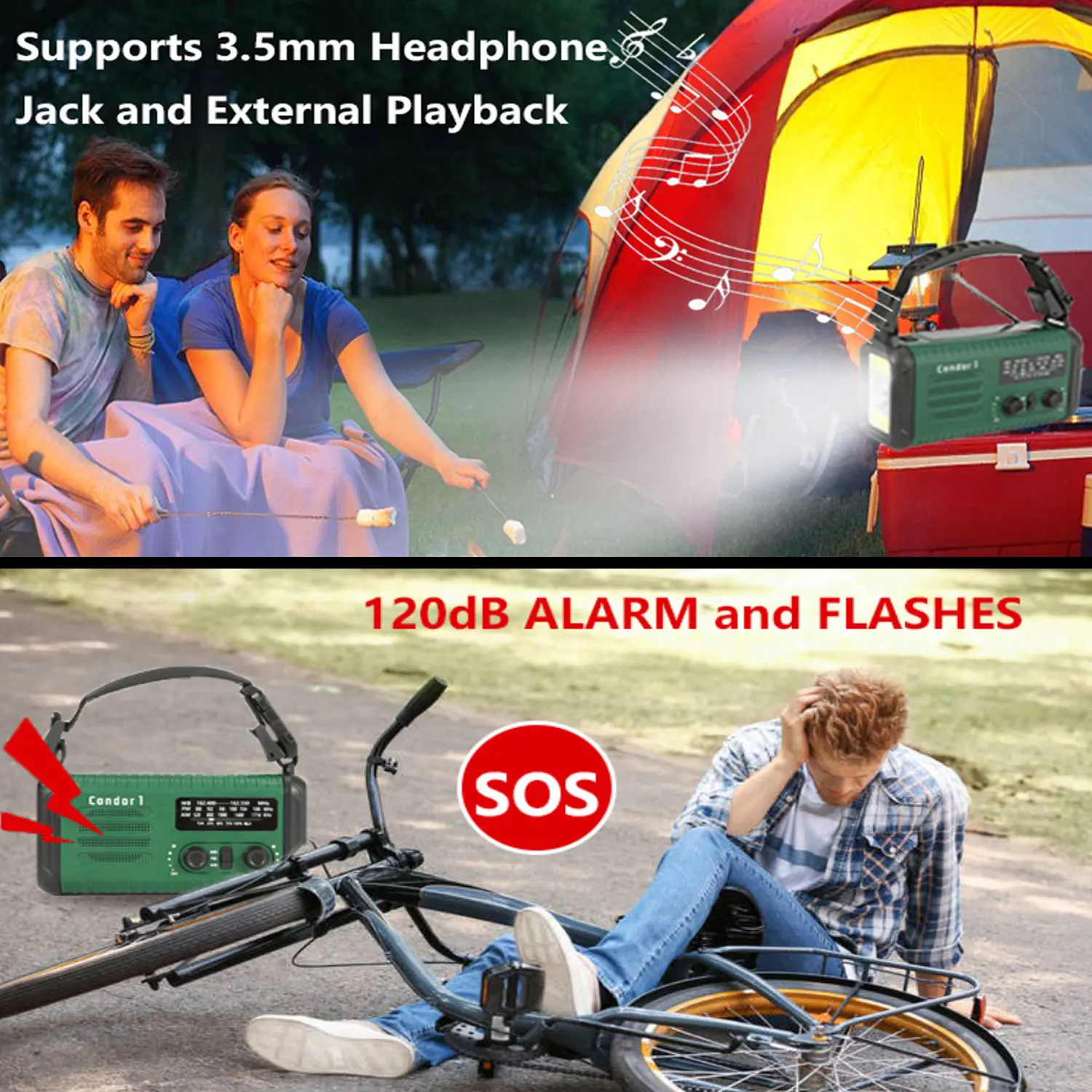 Portable 20000mAh LED Radio Emergency Weather Band AC Power Supply Solar Hand Crank USB SOS Alarm Digital Display Flashlight