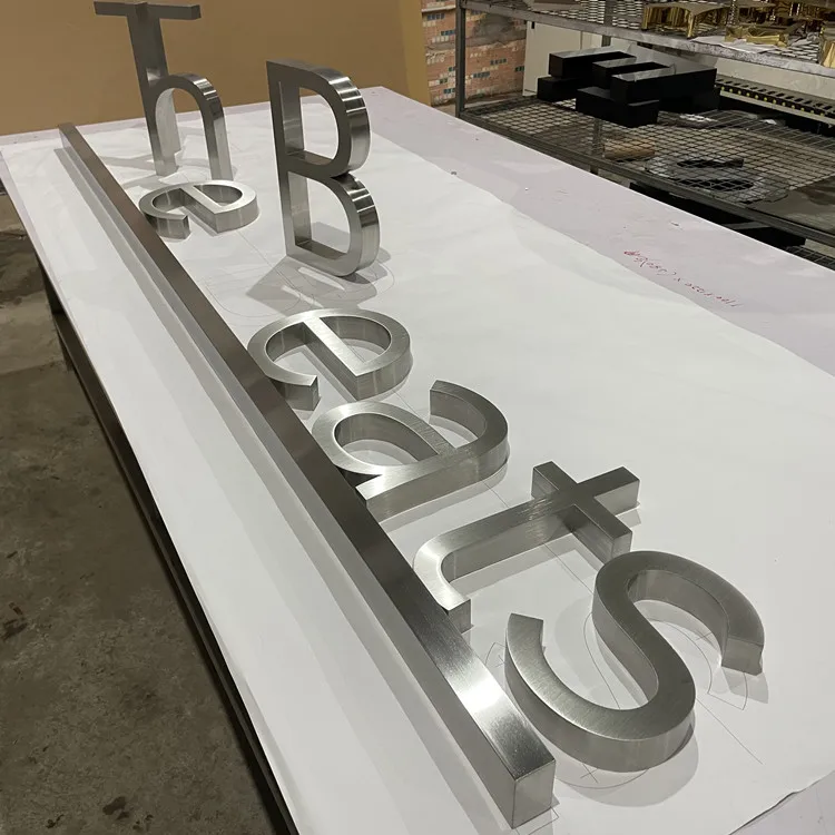 Custom Business Signs Indoor Silver Brushed Metal Alphabet Letters Logo Office 3D Reception Sign For Wall