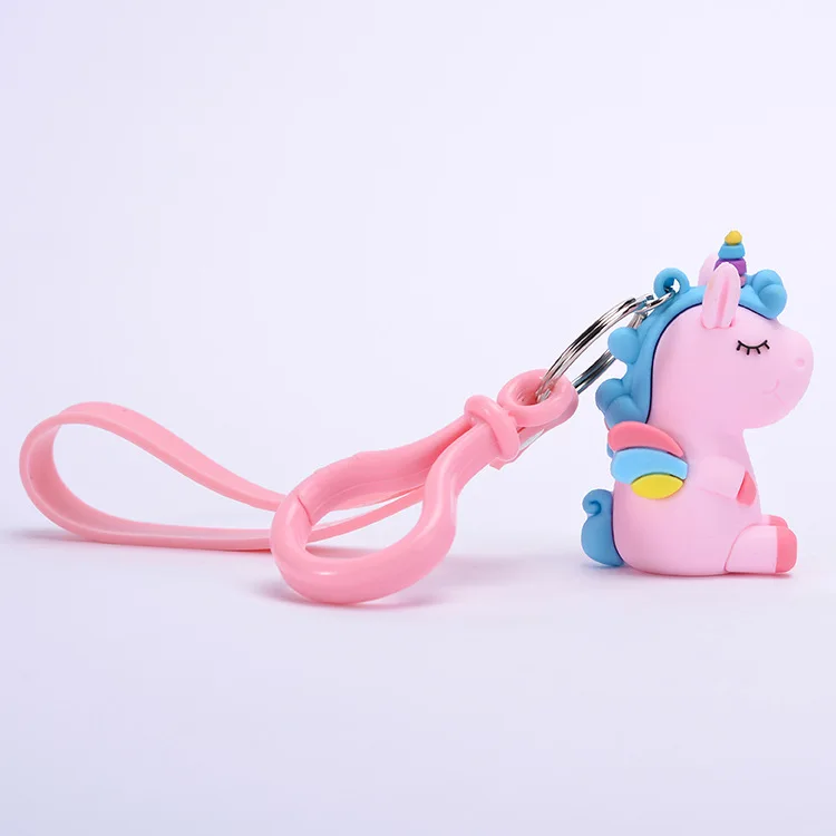 Cute 3d anime figure keychains custom pvc silicone animal rainbow horse shape design girls children pendant keychain for bag