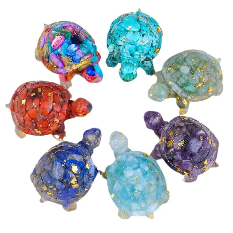 Natural Crystal Resin Natural Stone Gravel Resin Turtle Animal Gift Home Decoration Handmade