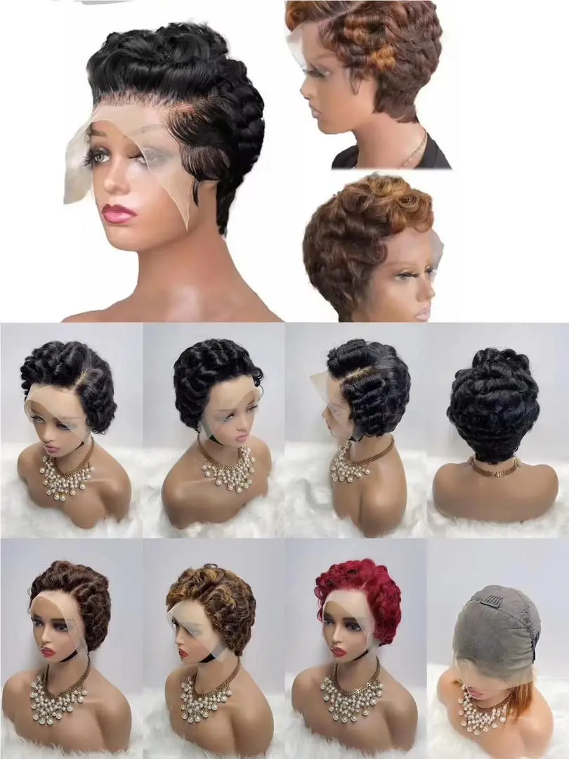 Short Bob Wig Pixie Cut Curly Human Hair Quality 13*4*1 Transparent Lace Wig For Women Preplucked Hairline Wigs