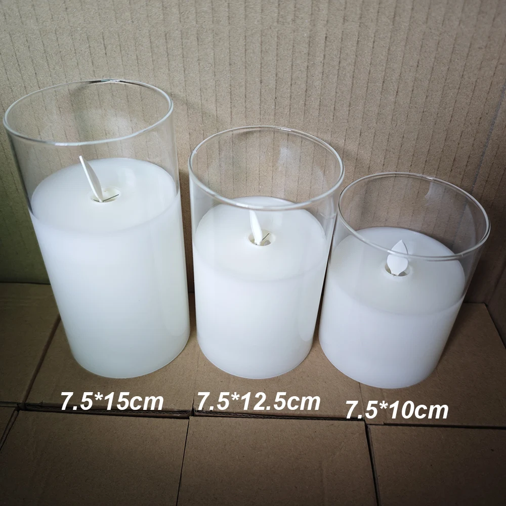Battery Operated Candle Light Moving Wick Flickering Pillar Led Candles In Clear Glass Remote With Artificial Flame