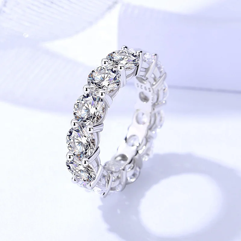 925 Sterling Silver Pretty Luxury Full Diamond High Quality Big Cubic Zircon Eternity Chunky Rings Jewelry