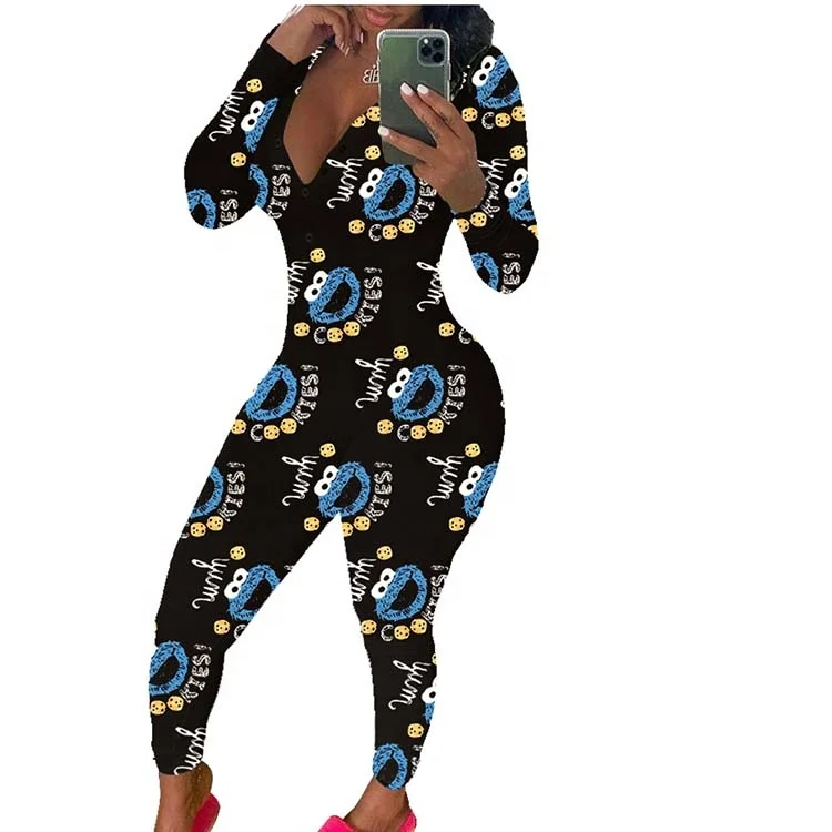 
2020 fall clothing fashion printed sleepwear long sleeved jumpsuits onesies for women 