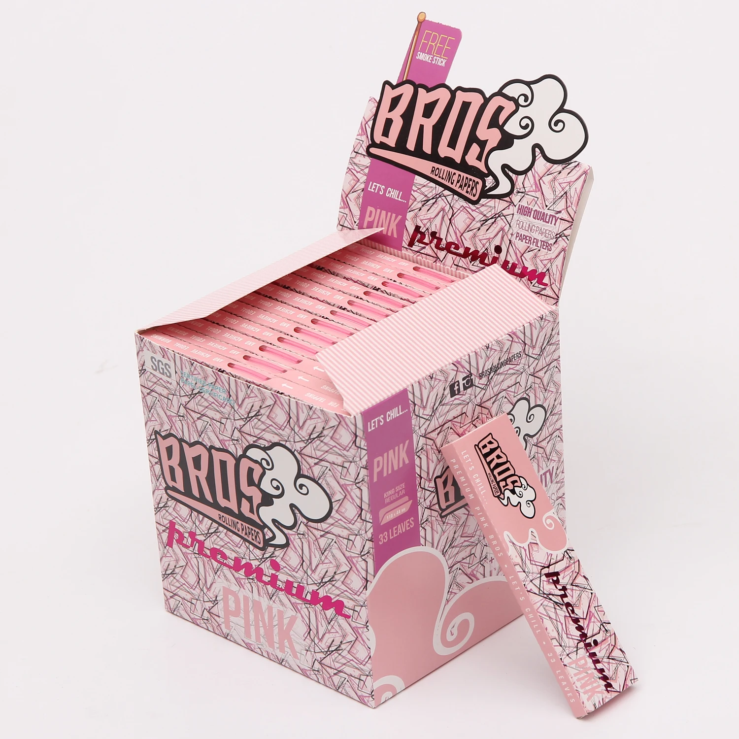 bros custom pink king size slim tobacco rolling paper smoking rolling paper tips filters