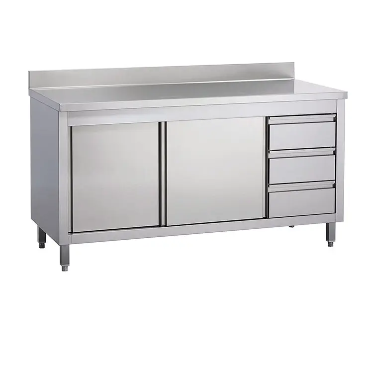 Commercial Kitchen Cabinets Accessories Coffee Table Stainless Steel Work Table With Drawers Sliding Doors