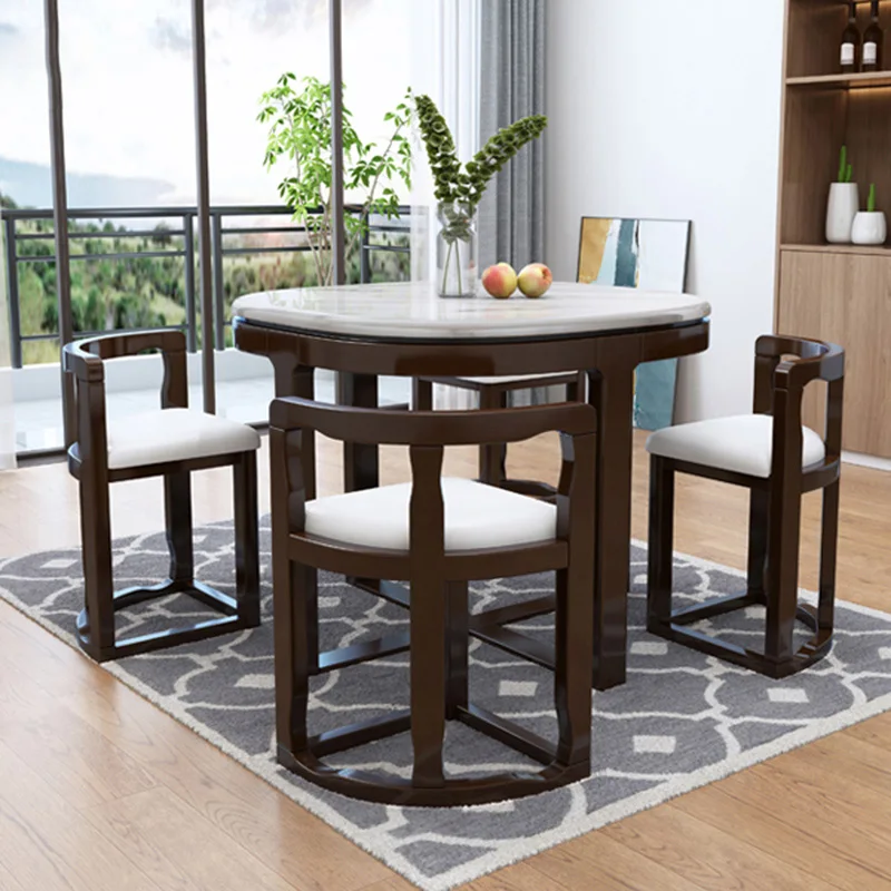 Marble Rock Slab Dining Table Set Luxury Solid Wood Induction Cooktop Space Saving Lightweight Small Household Modern Design
