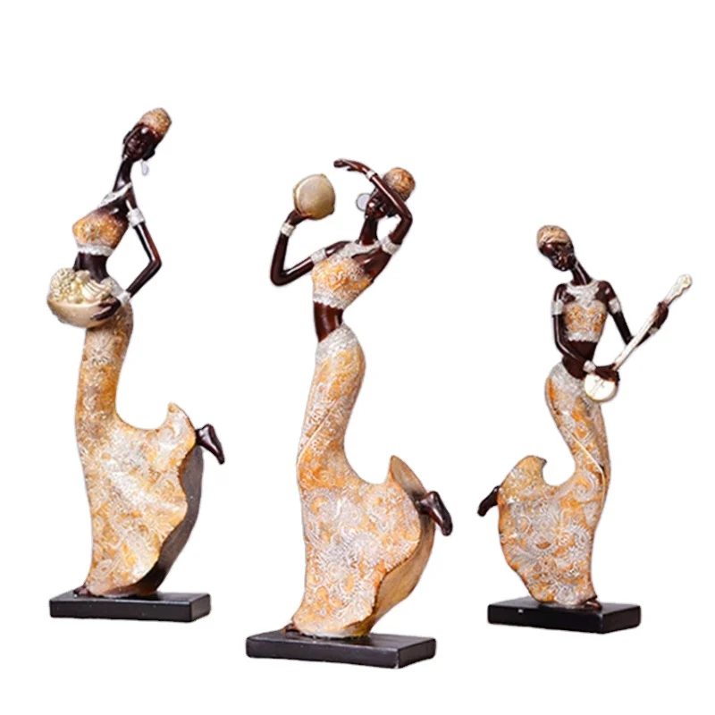 Resin High Quality Elegant Black Resin Premium Quality Young African Woman Lady Figurine For Home Decor