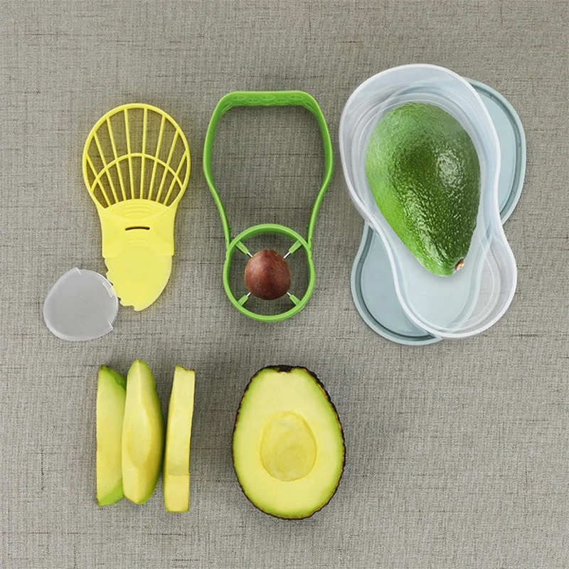 Avocado Slicer Tool Set Enucleator + Crusher + Fresh Box Multi-Functional Avocado Saver Preservation Box Convenient Simple