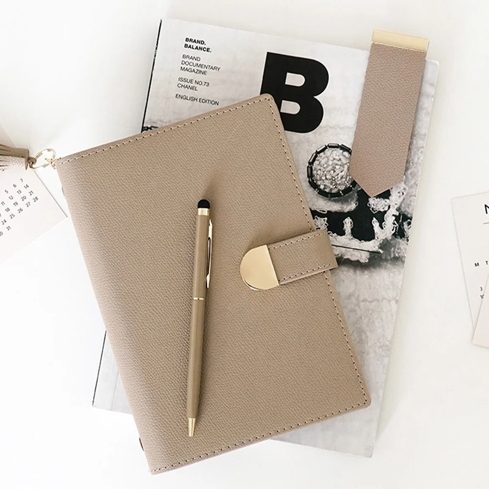 New Design A6 Customised logo PU Leather Business Gift Journal Binder Agenda Planner Notebook