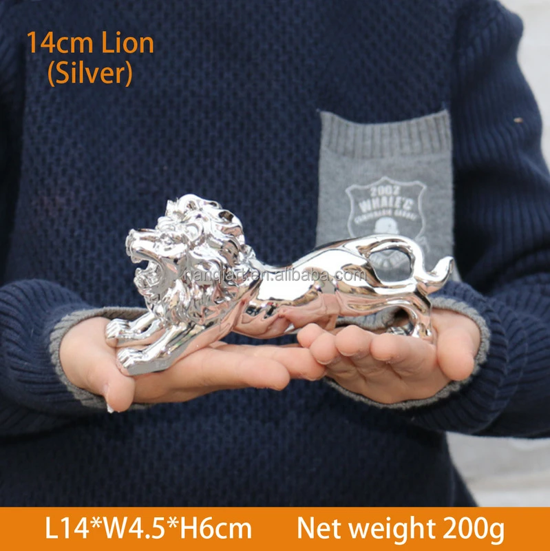2024 New Arrival Handmade Resin Carton Animal Lions Statue Electroplated Gold Silvery Artificial Lifelike for Home Decoration