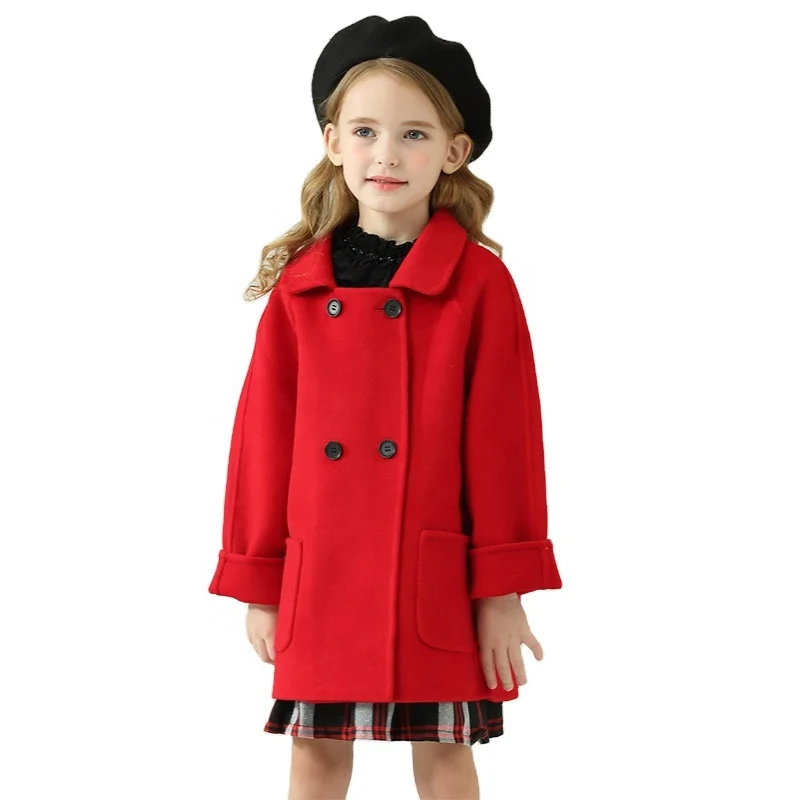 Classic Double Breasted Child Cashmere Coats Winter Wool Trench Coat For Kids