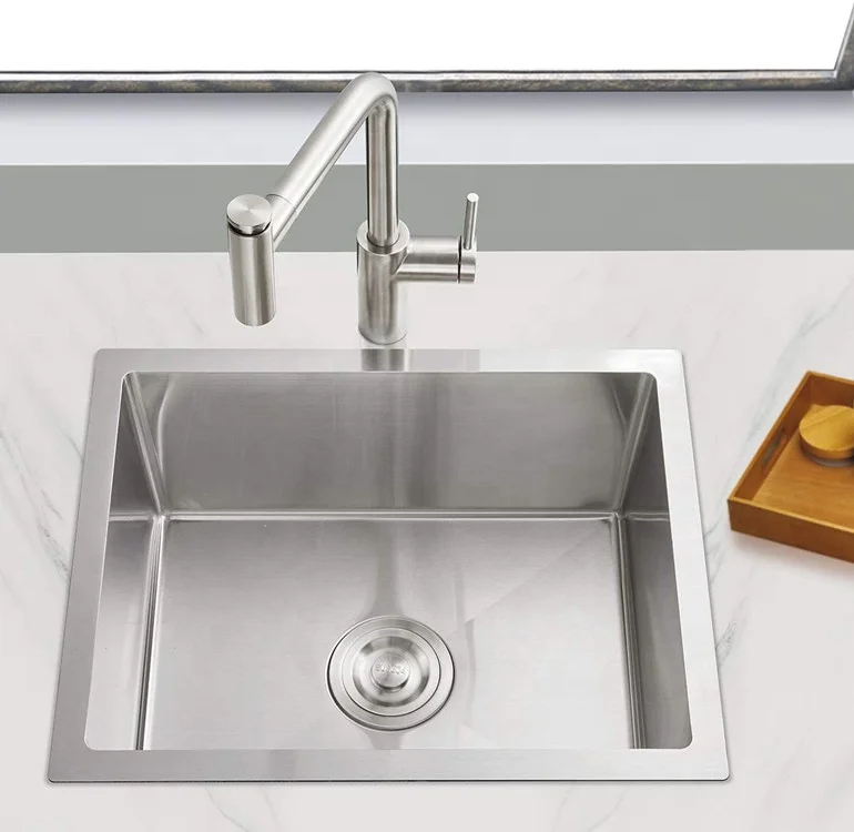 Kinglions Kitchen Sink Drop-in Tight Radius 18 Gauge Stainless Steel Undermount Handmade Kitchen Sink Single Bowl 22x 18 inch