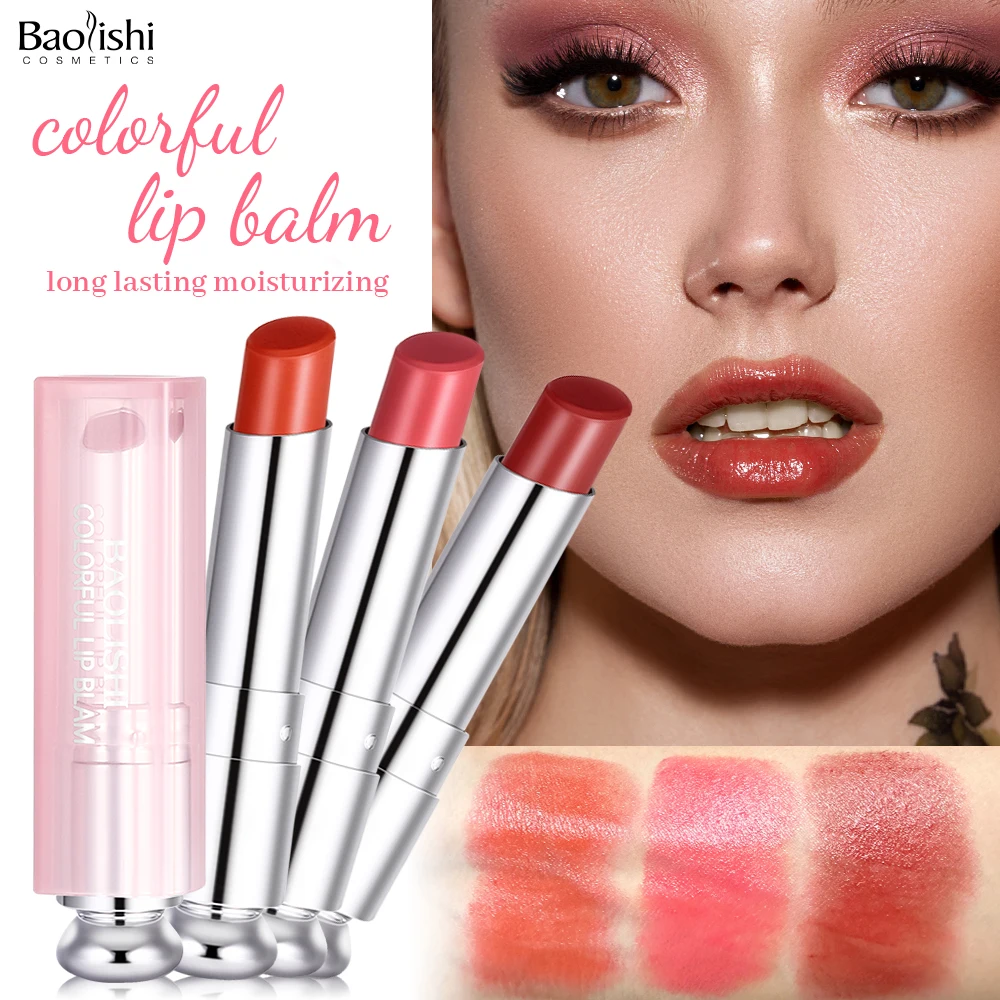 BAOLISHI New Pink Tube Lipstick Colored Moisturizing Lip Balm Lipstick Moisturizing Anti-drying Lip Balm Customized LOGO