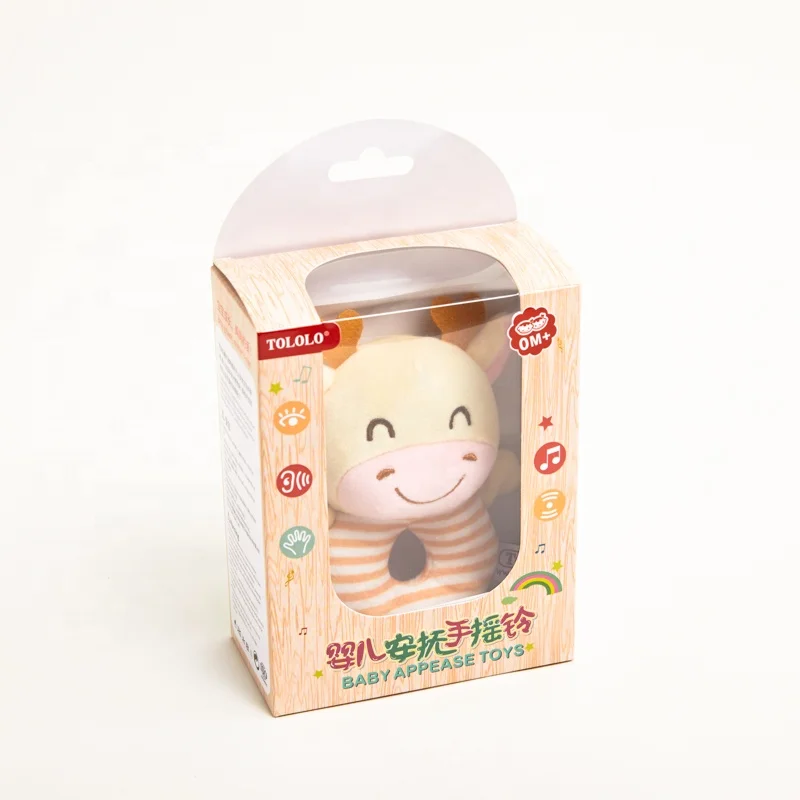 Baby Soft Toy Rattle Cow Teether Embroidered Soft Plush Ring Rattle Toy for Over 0 Months