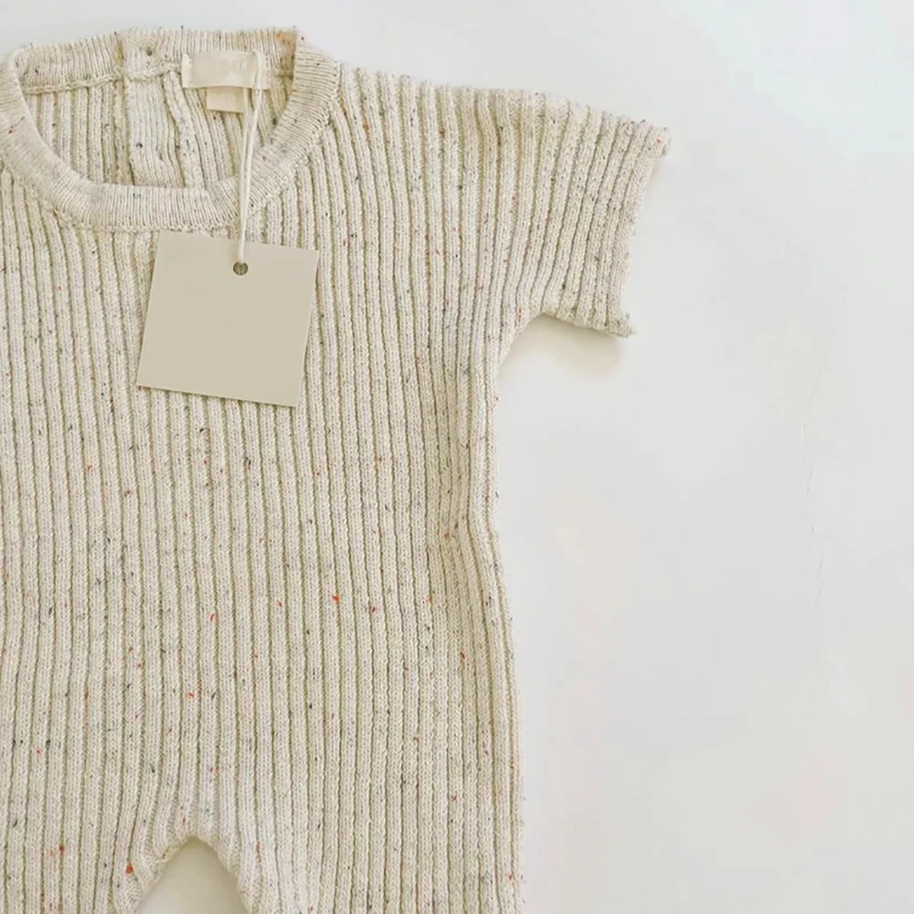 100% Cotton Plain Baby Romper Sweater Knitted Newborn Baby Clothes Short Sleeve Jumpsuit
