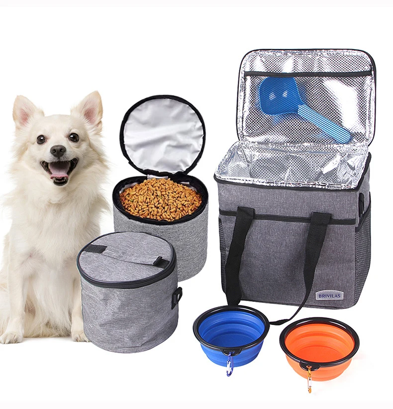 Manufacturer wholesale portable outdoor food storage bowl scoop 6 pieces dog travel bag set