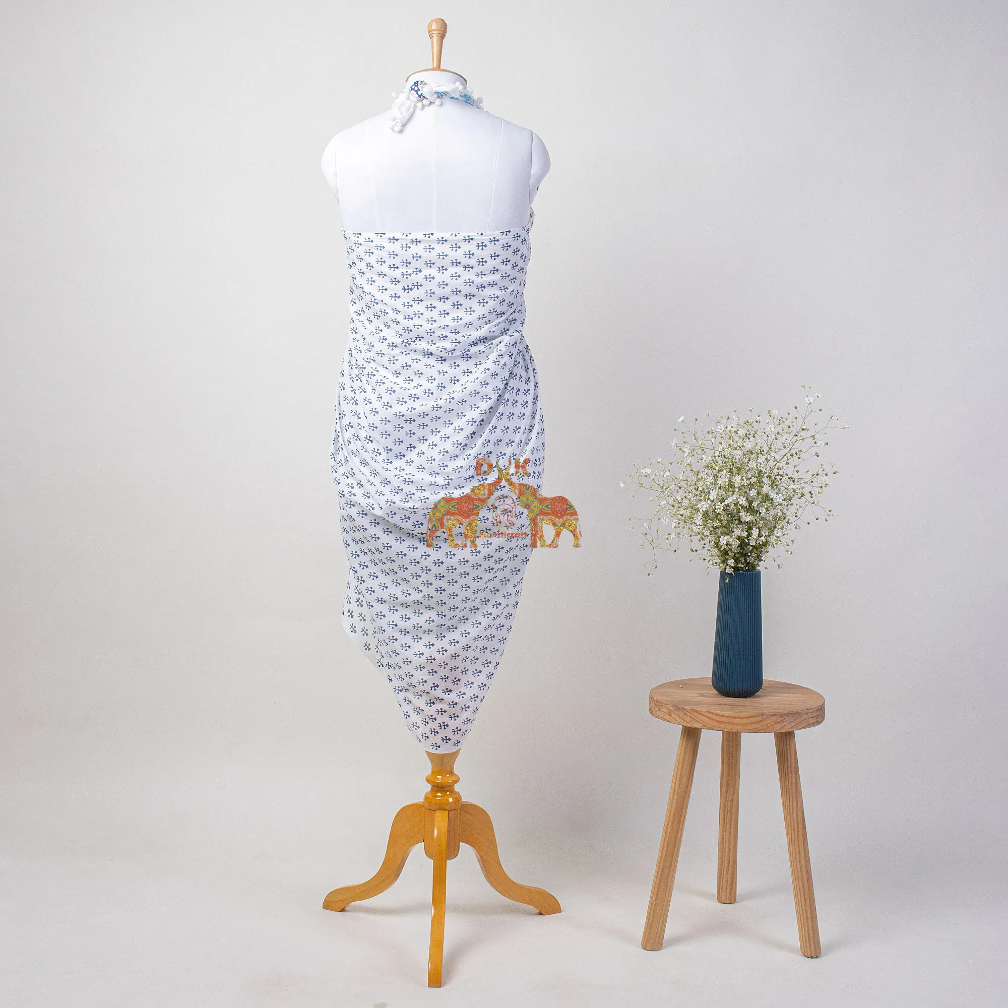 High Quality Custom Beach sarong coverup hand block print beach look white floral beautiful cotton sarong