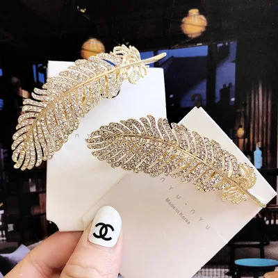 Women Gold/Silver Leaf Feather Hair Clip Hairpin Barrette Hair Accessories Pacifier Clip
