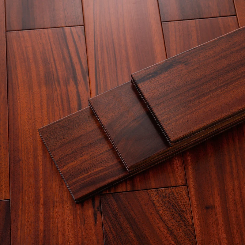 Traditional residential wood flooring 610mm length solid wood OKAN red color wood flooring for kitchen