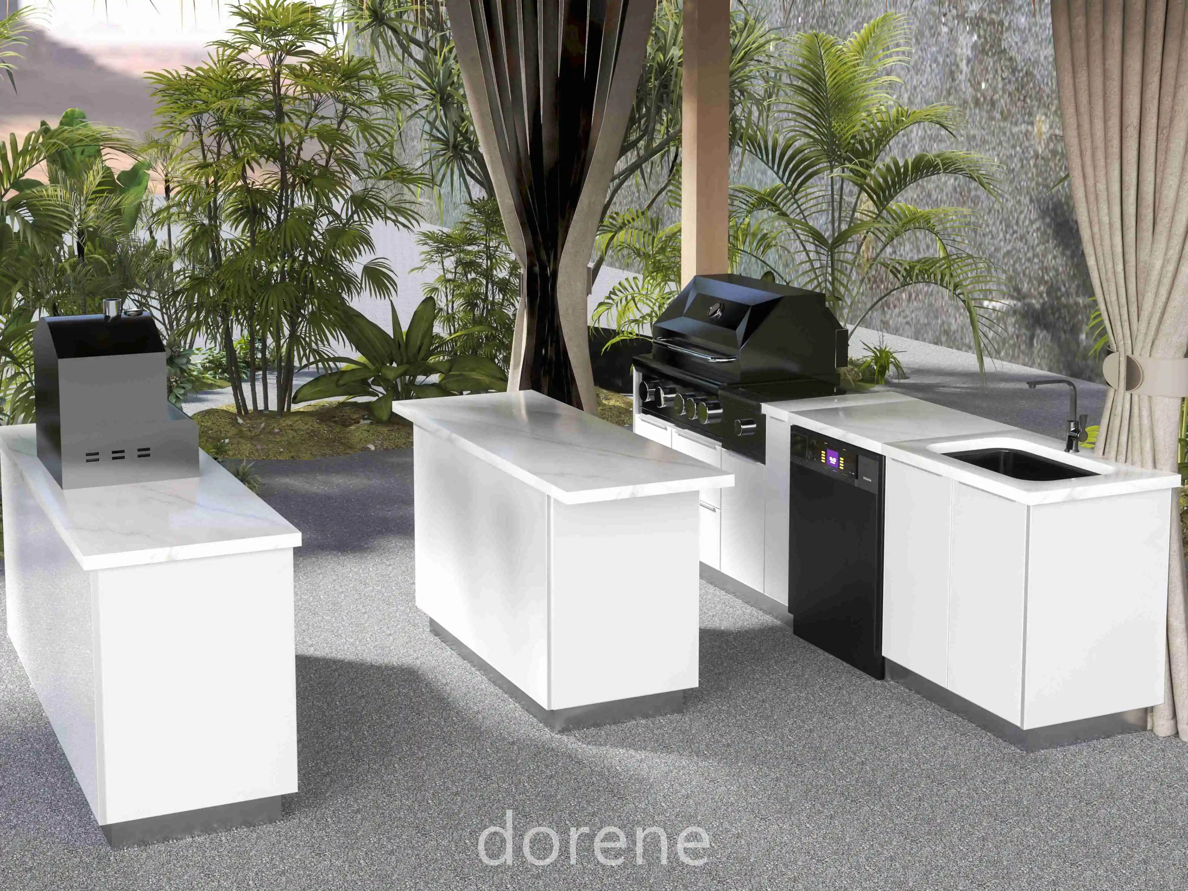 2024 Dorene нержавеющая сталь уличная кухонная мебель 304 BBQ Island сборка двери шкафа для других отелей и магазинов