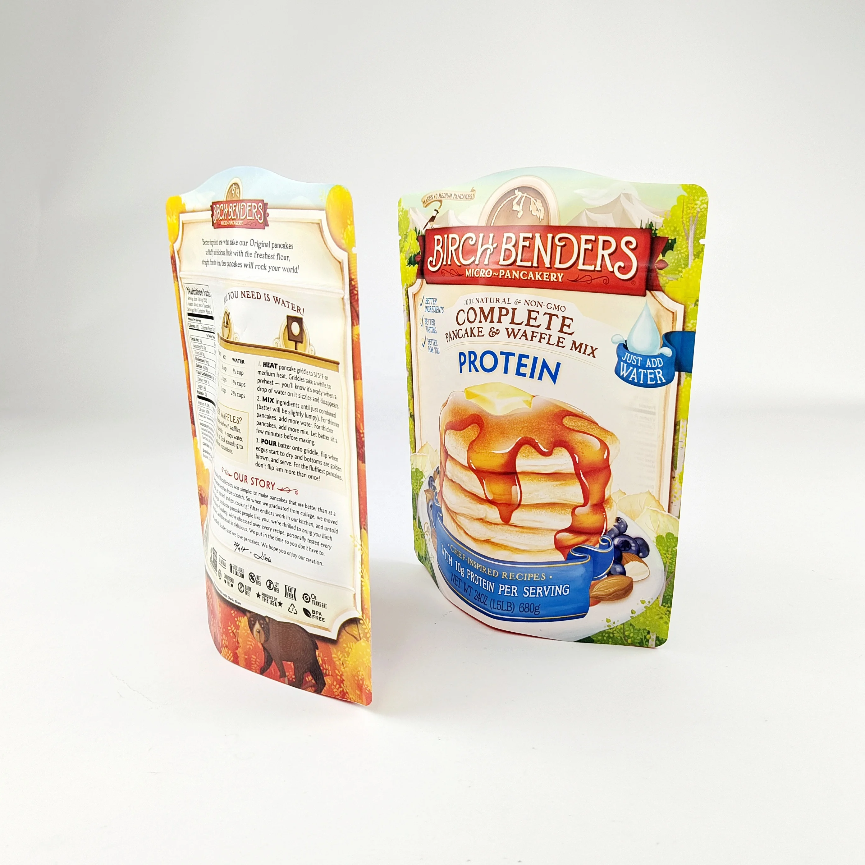 Custom Moisture Proof Plastic Stand Up Doypack Bag For Dried Fruit Pancake Waffle Mix Protein DoyPack With Zipper Package