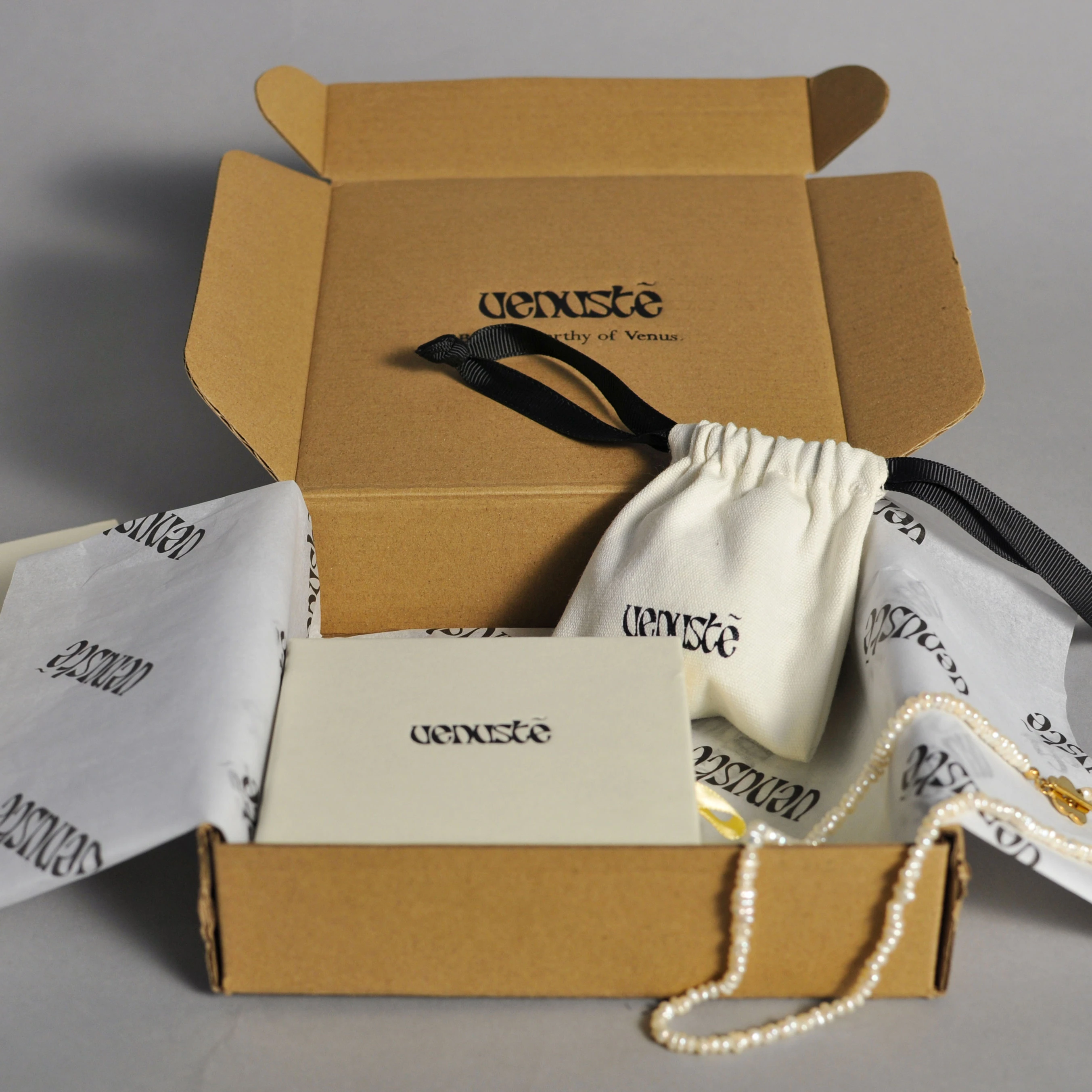 Jewelry Packaging Sets Pouch+Thank You Card+Jewelry Box+Tissue Wrapping Paper Gift Earring Necklace
