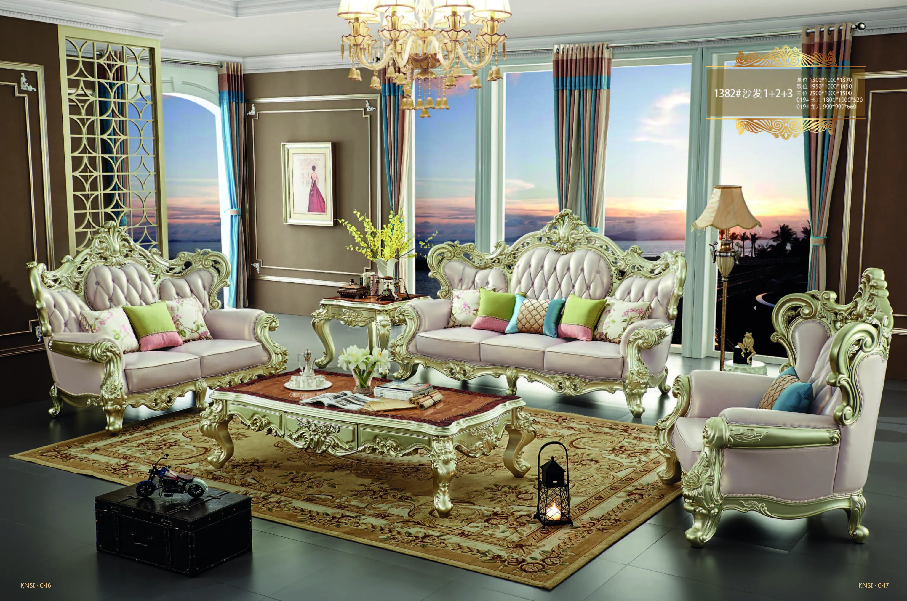 Factory High Quality Custom Antique Style Classic Sofa 4 Set Luxury hot sale fashion