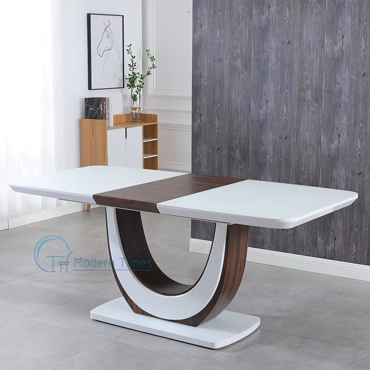 Luxury Wholesale square white high gloss Modern Design extension MDF Dining Table