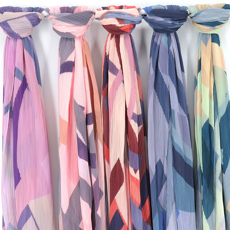 FR yj 2863 Women Mini Pleated Hijab Headscarves High Quality Chiffon Hijab Headband Scarf For Malaysia Muslim Women