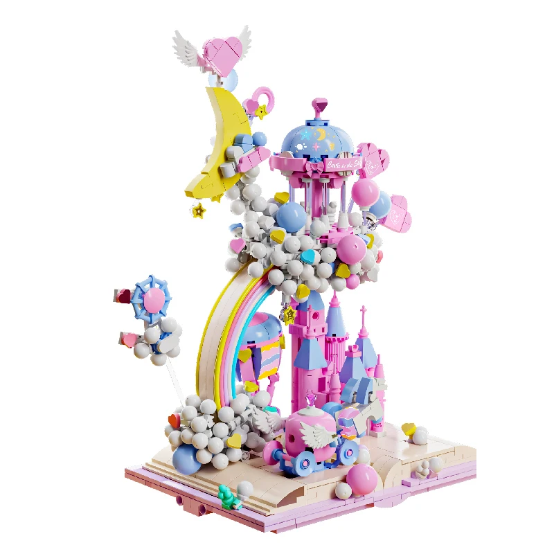 1388pcs Castle in the Sky ABS Plastic DIY Set Bricks Pink Castle Dream House Building Blocks For Children Gift Toys 13064