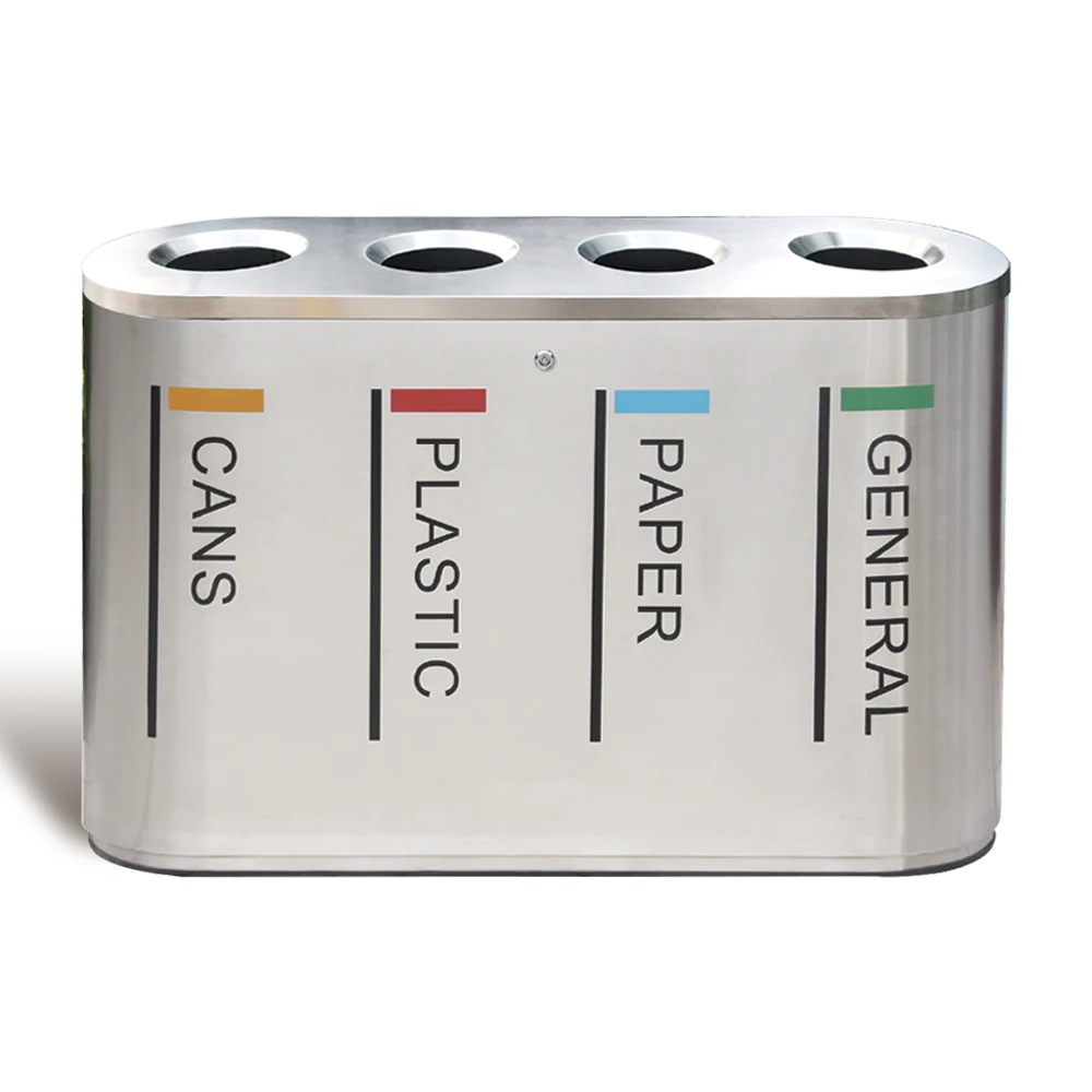 Фабричная оптовая продажа Овальный комнатный контейнер для мусора с 4 отсеками мусорный из нержавеющей стали аэропорта корзина