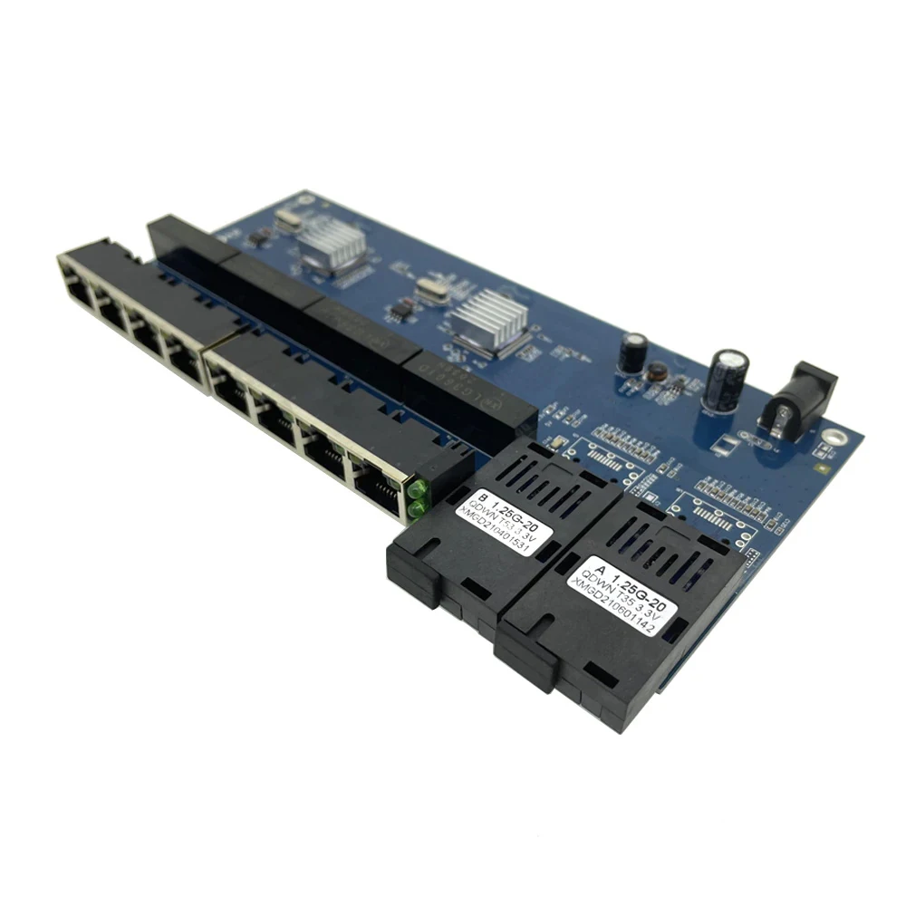Gigabit Ethernet switch Fiber Optical Media Converter PCBA 8 RJ45 UTPwith 2 SC fiber Port PCB
