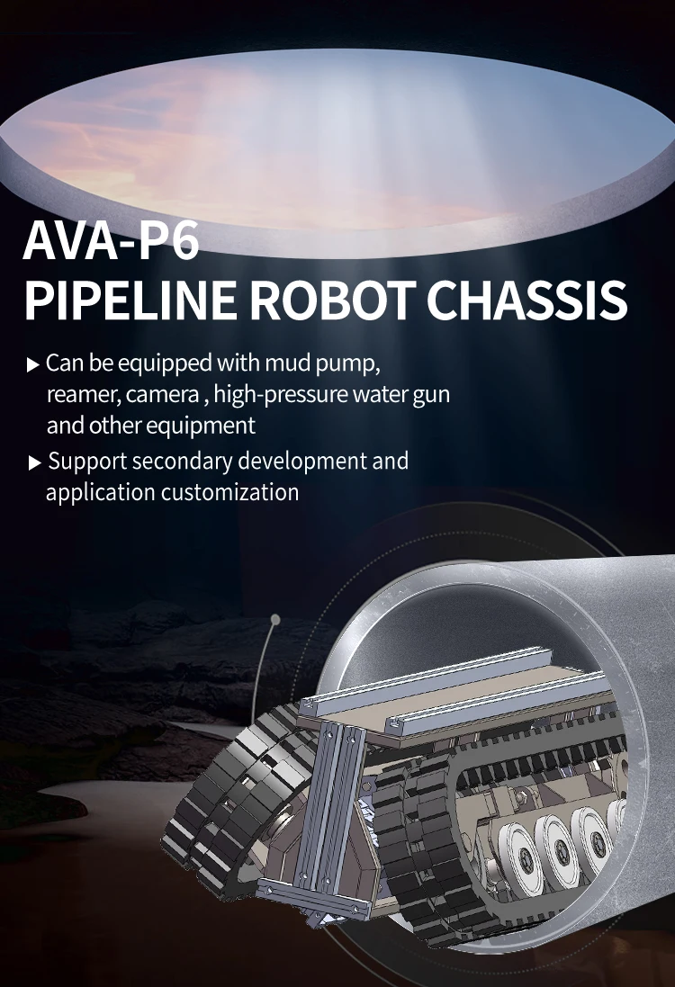 Waterproof IP68 sewer cleaning robot inspection robot chassis AVA-P6 pipe unclogging robot machine with 30m underwater depth