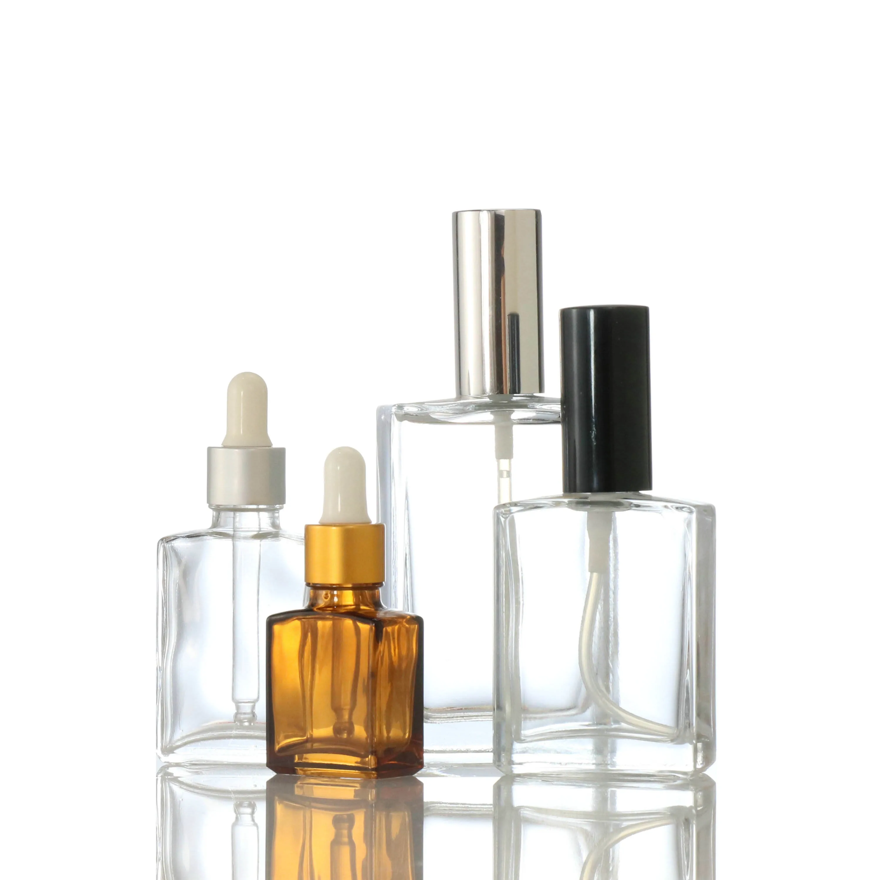 high-end rectangle perfume bottle 30ml 50ml 100ml skin care serum glass dropper bottle for essential oil cosmetic packaging