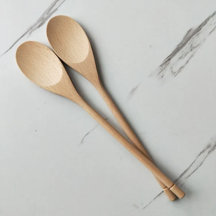 Durable Natural  Kitchen Measuring Spoon Beech Wooden Long Handle Spoons