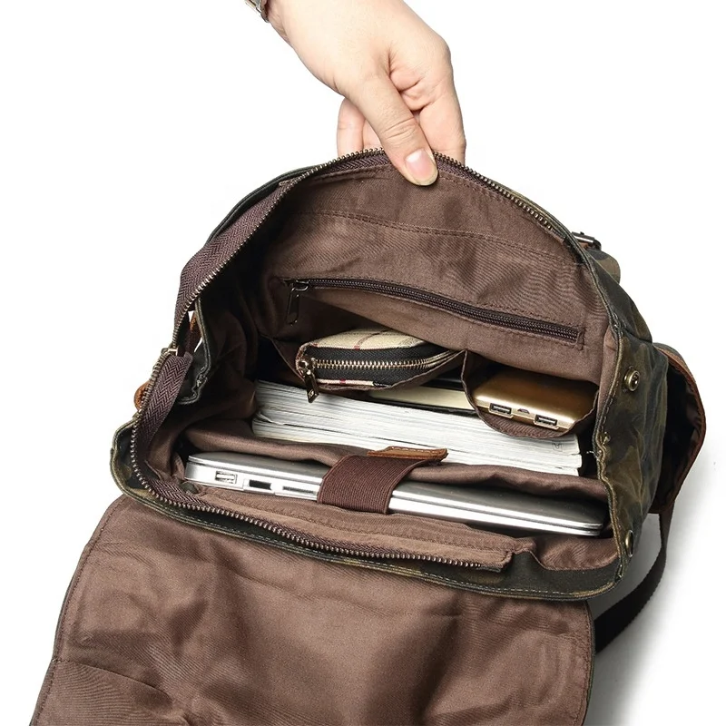 Outdoor Waxed Waterproof Canvas Backpack Camouflage Camping Backpack