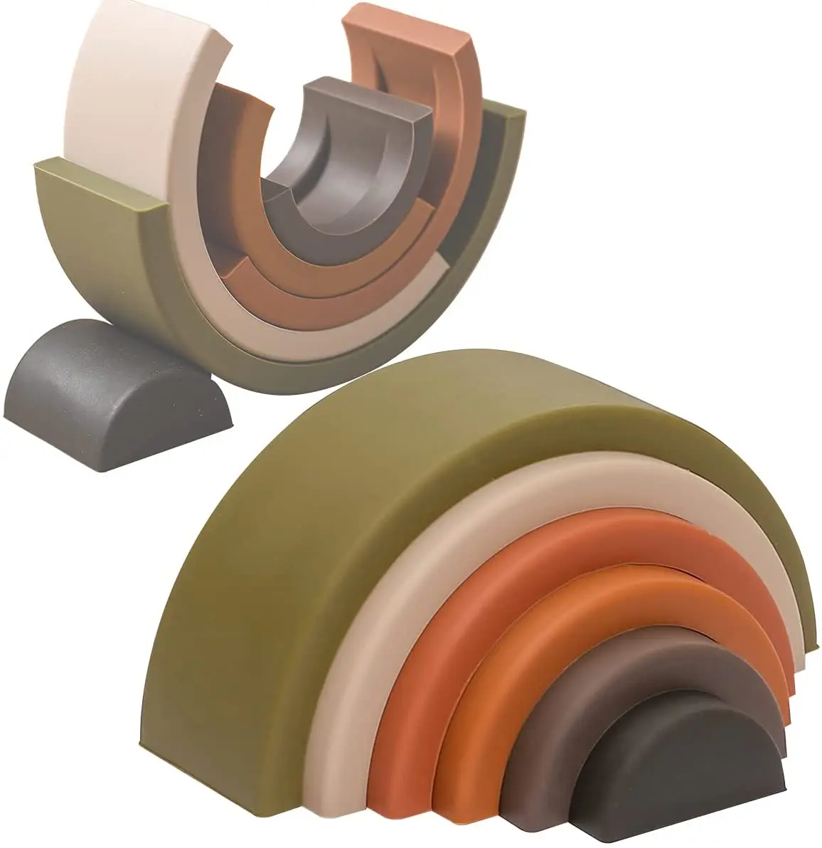 Montessori Silicone Rainbow Nesting Puzzle,Silicone Rainbow Stacker Set