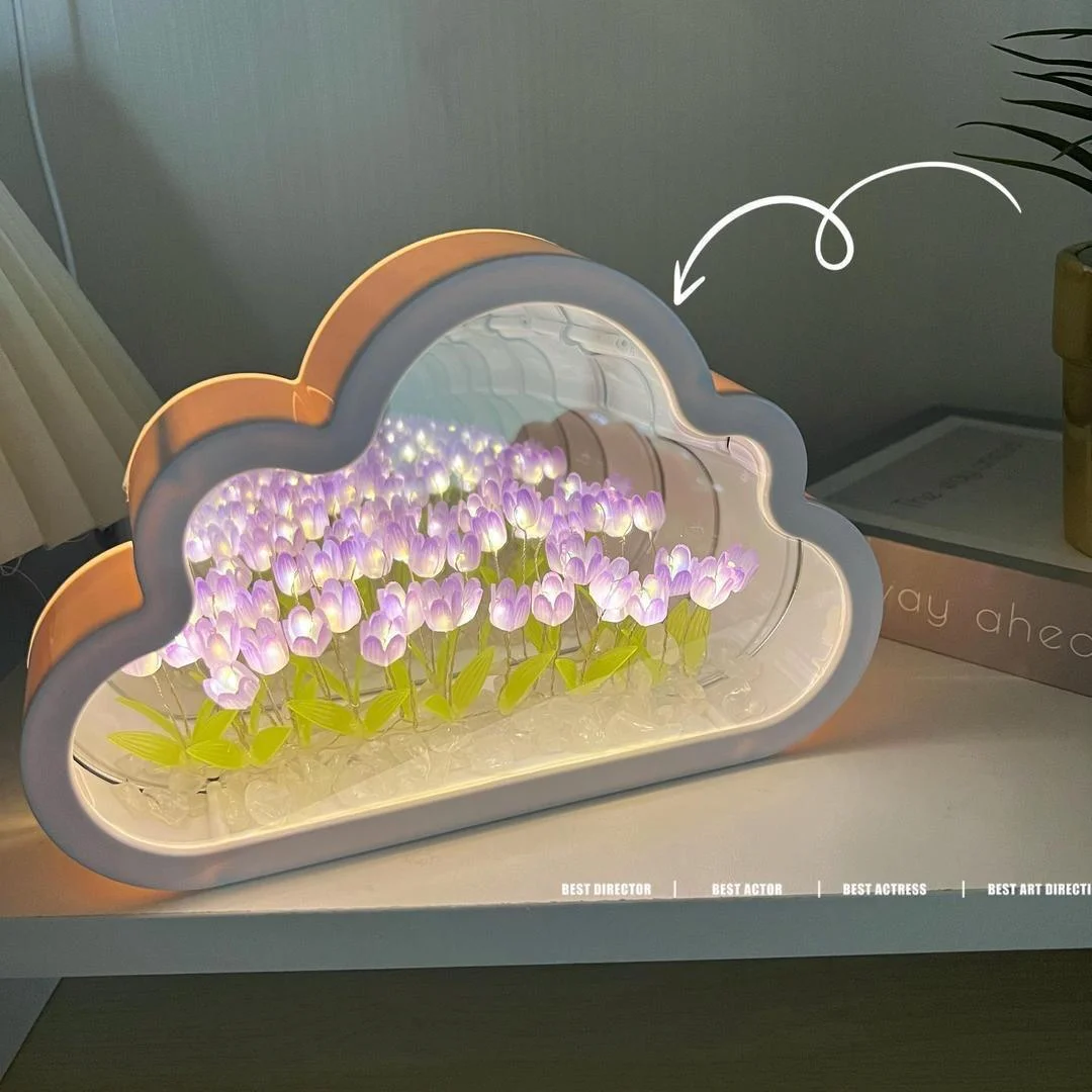 Creative Handmade DIY Handmade Cloud Tulip Night Light With Mirror for Home Bedroom