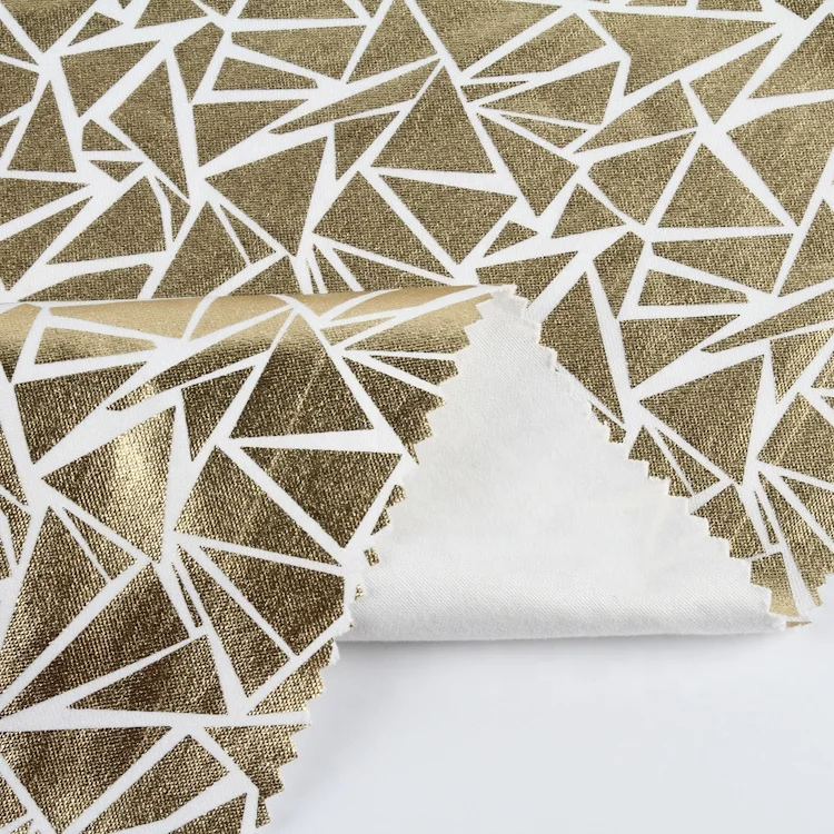 Shaoxing textile breathable 134cm woven geometric gold custom print fabric