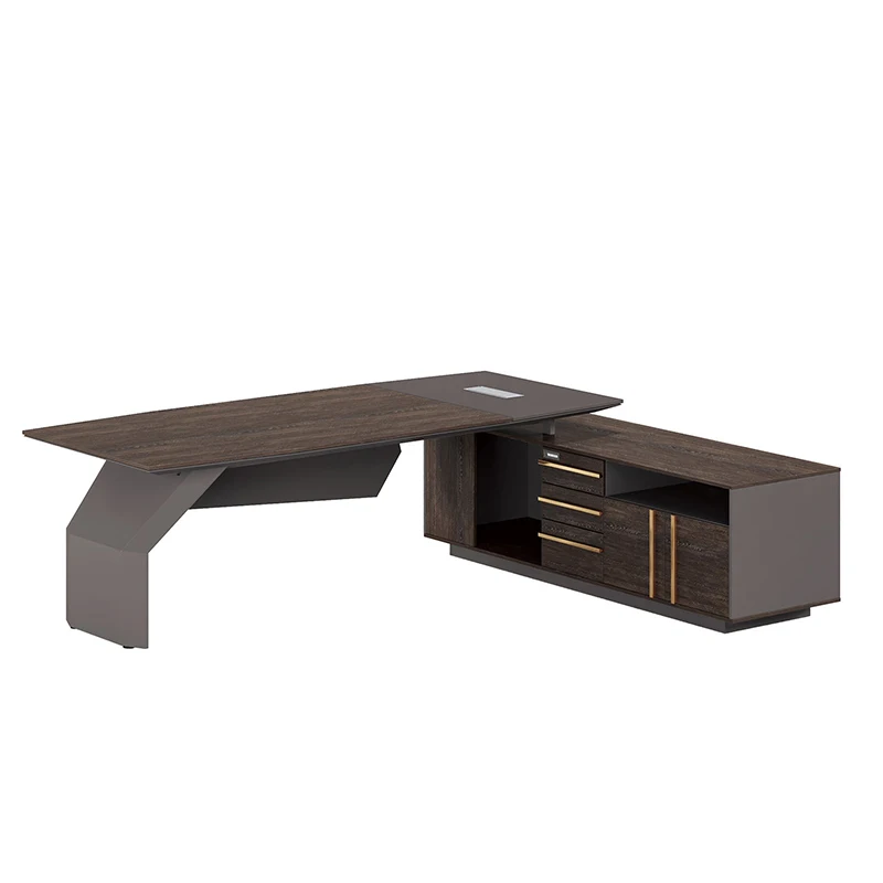 Pengpai custom modern l shaped walnut gray wood boss office executive desk set