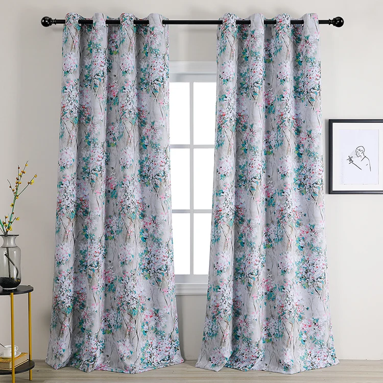 HG 100% Polyester Printed Window Curtains With Custom, Good Price Floral Printing Ready Made Blackout Curtains