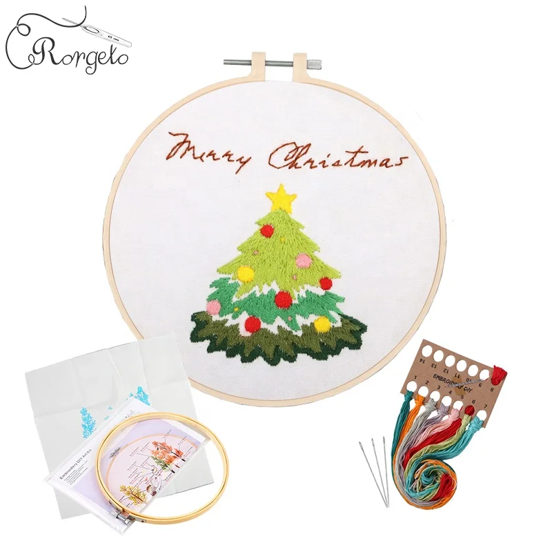 
HOT Selling Merry Christmas Decoration Series With Hoops Needlework Cross Stitch Kits DIY Embroidery Set 