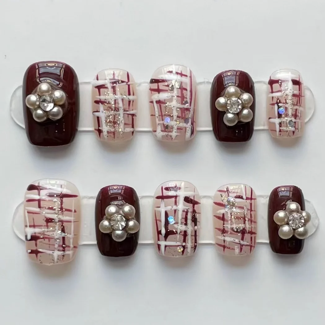 Wholesale Winter Short Full Cover Press On Pearl False Artificial Fake Hand Nail Art Paint Fingernails Mini Manicure Set Order