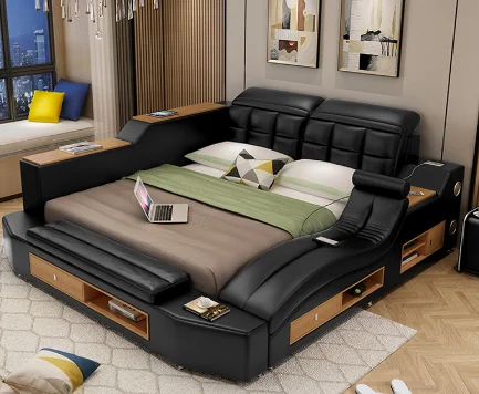 CBMmart Cheap Price Bedroom Leather King Size Bed With Massage Sets High Quality Comfy Furniture