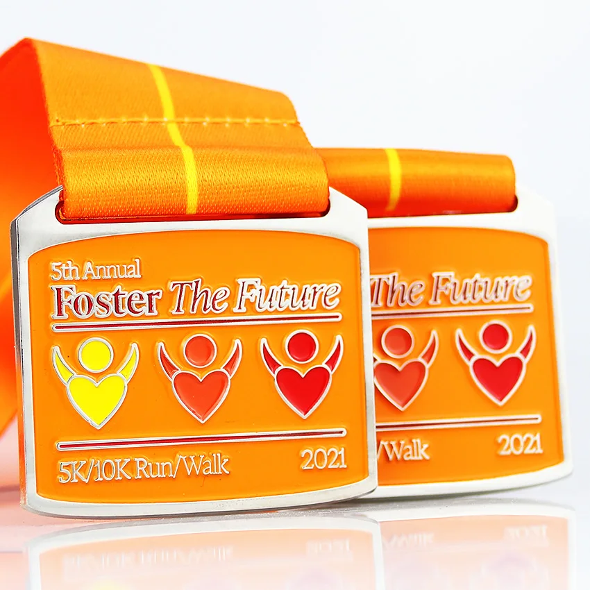 
custom cheap kids colorful enamel sports christmas club color ribbon run medals with ribbon 