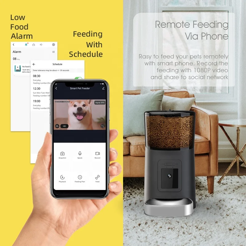 OEM 6L Smart Pet Feeder Tuya WiFi Camera 1080P HD Night Vision App Control Dog Cat Food Smart Automatic Pet Feeder With Camera