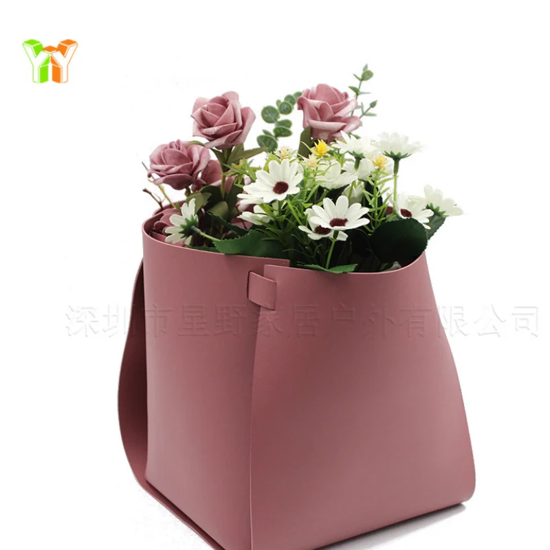 YY Home Decor PU Fake Flower Arrangement Container Leather Flower Basket Fake Flower Storage Box
