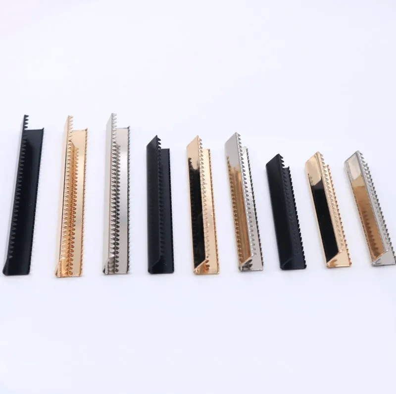 Custom Carved Logo Metal Ribbon Crimp End Cord Folding Claw Rope Belt End Clips